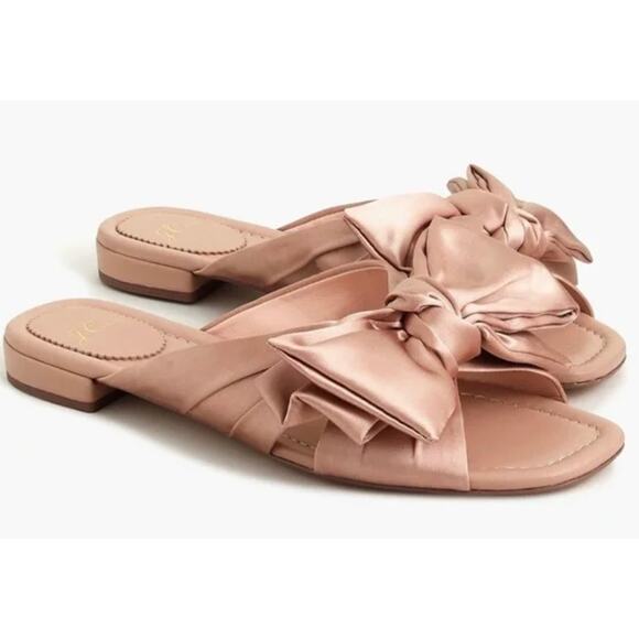 J.Crew Abbie Blush Champagne Satin Bow Slide Sandals Size 8.5 - Picture 1 of 11